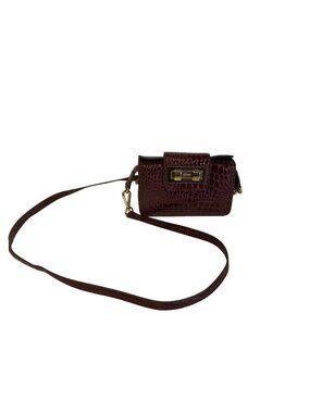 Victor Faux Crocodile Brown Mini Shoulder Bag Gold Hardware Adjustable Strap
